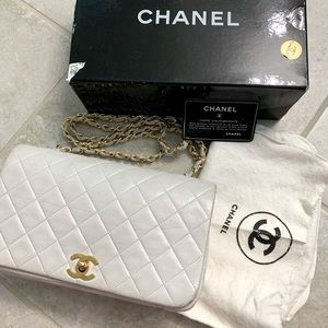 CHANEL CC Full Flap Matelasse 23 Chain Shoulder Bag Leather White GHW